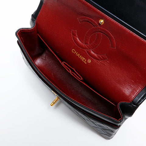 CHANEL Lambskin Matelasse 9.8" Double Flap Chain Bag, No. 1, 1989-1991 Shoulder Bag black WS22270
