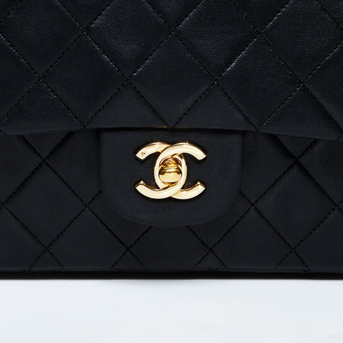 CHANEL Lambskin Matelasse 9.8" Double Flap Chain Bag, No. 1, 1989-1991 Shoulder Bag black WS22270