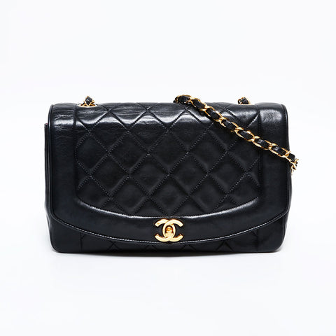 CHANEL No. 2 1991-1994 Diana Matelasse Chain Lambskin Shoulder Bag black WS22279