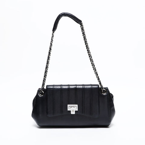 CHANEL No. 7 Lambskin Mademoiselle 2002-2003 Shoulder Bag black WS22280