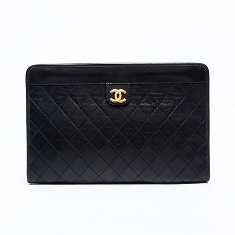 CHANEL Lambskin Matrasse Clutch bag black WS22282