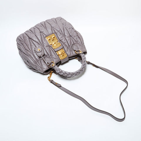 Miu Miu Matelasse Leather 2way Handbag gray WS22288