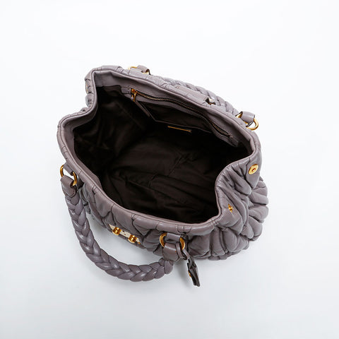 Miu Miu Matelasse Leather 2way Handbag gray WS22288