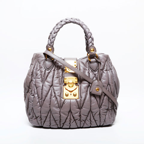 Miu Miu Matelasse Leather 2way Handbag gray WS22288