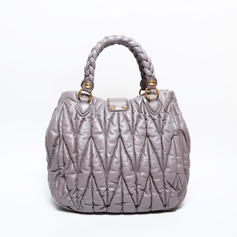 Miu Miu Matelasse Leather 2way Handbag gray WS22288