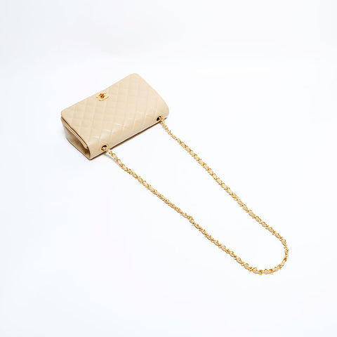CHANEL No. 1 1986-1988 Lambskin Matelasse Full Flap 9.1" Shoulder Bag beige WS22290
