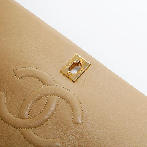 CHANEL No. 1 1986-1988 Lambskin Matelasse Full Flap 9.1" Shoulder Bag beige WS22290