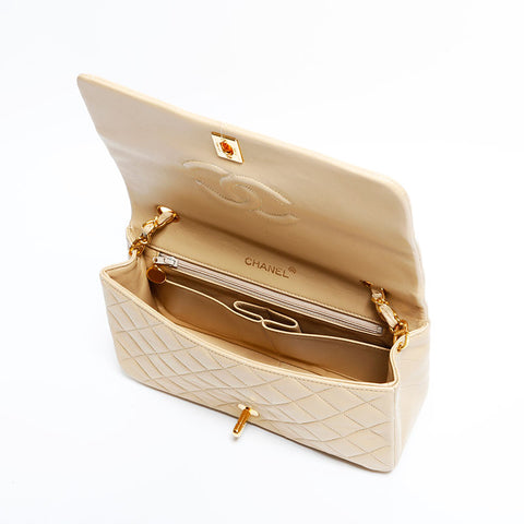 CHANEL No. 1 1986-1988 Lambskin Matelasse Full Flap 9.1" Shoulder Bag beige WS22290