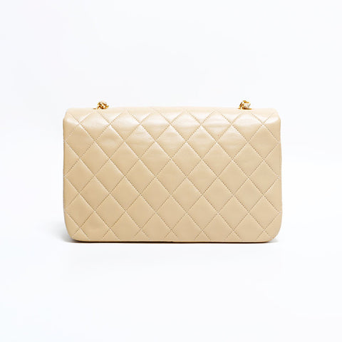 CHANEL No. 1 1986-1988 Lambskin Matelasse Full Flap 9.1" Shoulder Bag beige WS22290