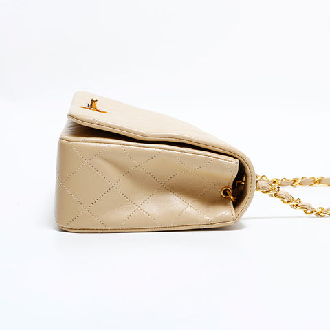 CHANEL No. 1 1986-1988 Lambskin Matelasse Full Flap 9.1" Shoulder Bag beige WS22290