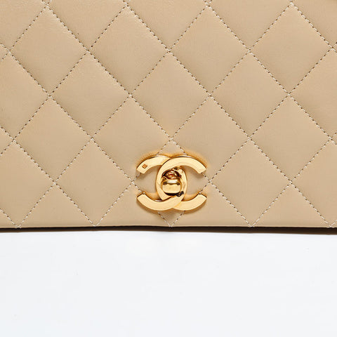CHANEL No. 1 1986-1988 Lambskin Matelasse Full Flap 9.1" Shoulder Bag beige WS22290
