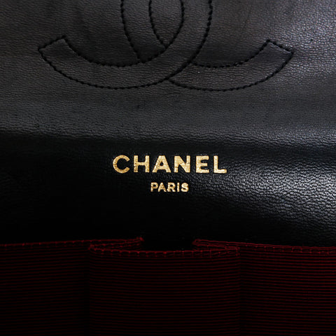 CHANEL Double Flap Matelasse Lambskin Timeless 9.8" Shoulder Bag black WS22291