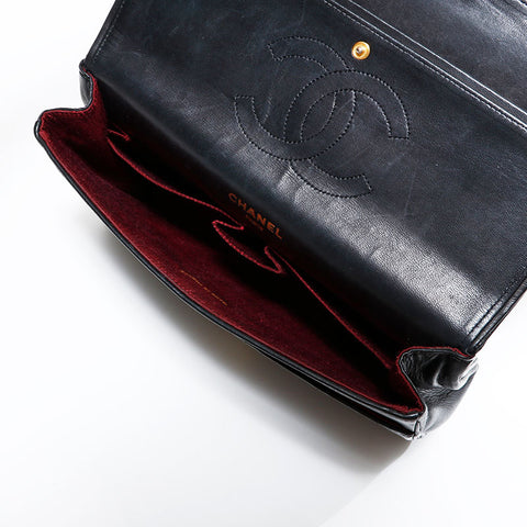 CHANEL Double Flap Matelasse Lambskin Timeless 9.8" Shoulder Bag black WS22291