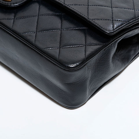 CHANEL Double Flap Matelasse Lambskin Timeless 9.8" Shoulder Bag black WS22291