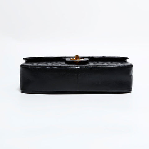 CHANEL Double Flap Matelasse Lambskin Timeless 9.8" Shoulder Bag black WS22291