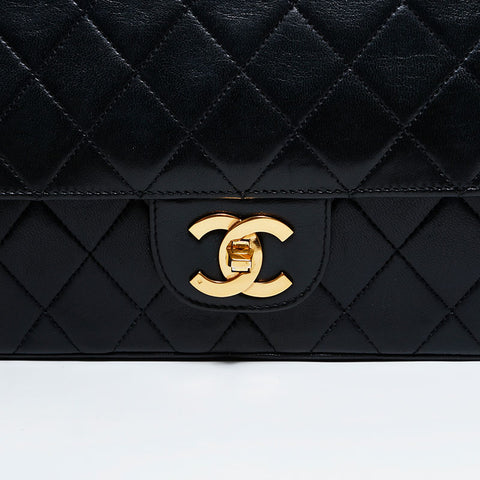 CHANEL Double Flap Matelasse Lambskin Timeless 9.8" Shoulder Bag black WS22291