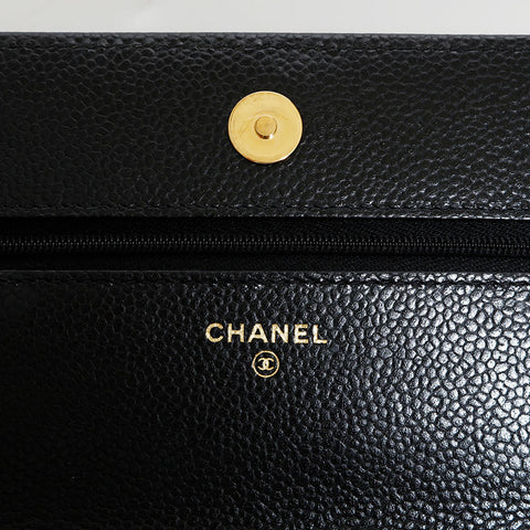 CHANEL Caviar Matelassé Chain Wallet Shoulder Bag black WS22292