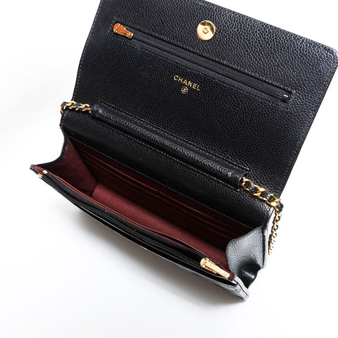 CHANEL Caviar Matelassé Chain Wallet Shoulder Bag black WS22292