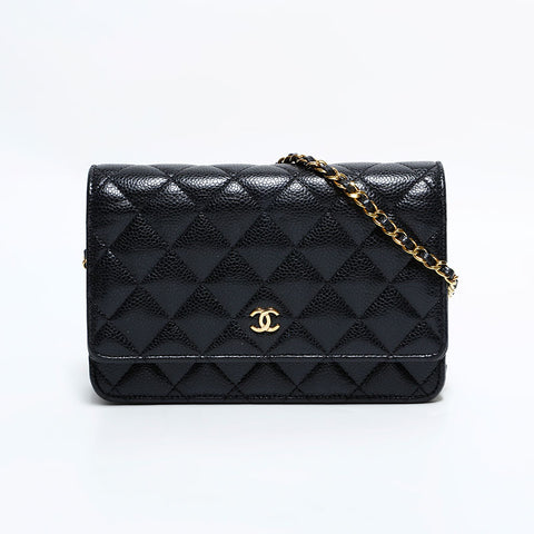 CHANEL Caviar Matelassé Chain Wallet Shoulder Bag black WS22292