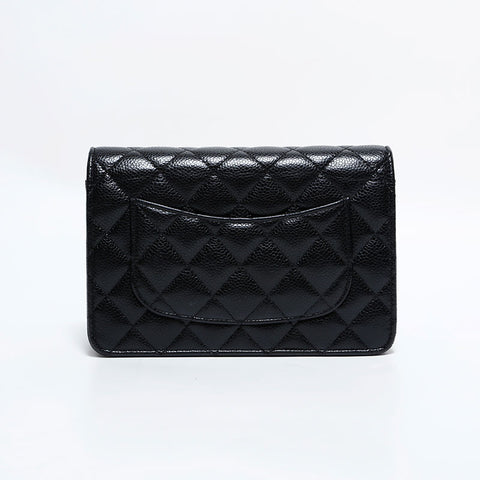 CHANEL Caviar Matelassé Chain Wallet Shoulder Bag black WS22292