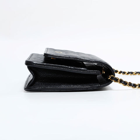 CHANEL Caviar Matelassé Chain Wallet Shoulder Bag black WS22292