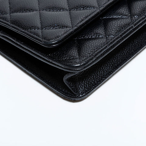 CHANEL Caviar Matelassé Chain Wallet Shoulder Bag black WS22292