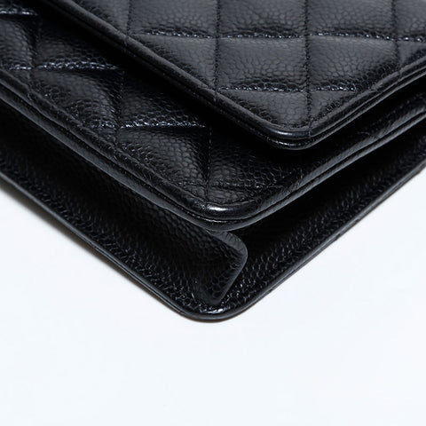 CHANEL Caviar Matelassé Chain Wallet Shoulder Bag black WS22292