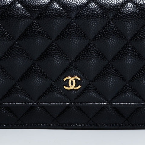 CHANEL Caviar Matelassé Chain Wallet Shoulder Bag black WS22292