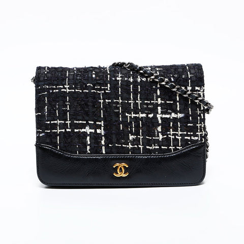 CHANEL 26th Series 2018 Tweed Chain Wallet Flap Shoulder Bag black WS22294