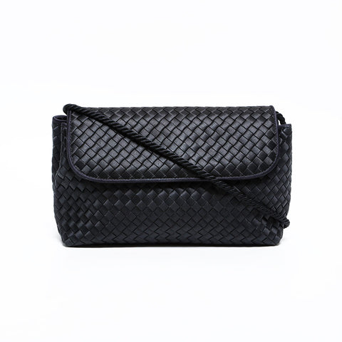 BOTTEGAVENETA Satin INTRECCIATO Shoulder Bag black WS22295