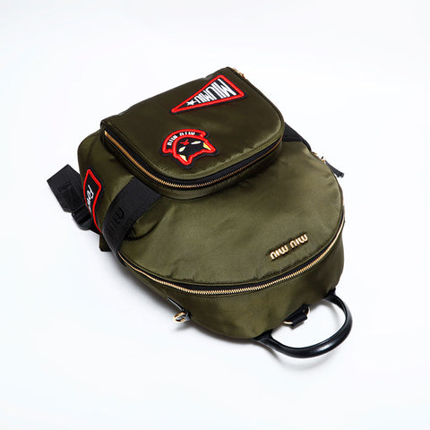 Miu Miu Nylon Cat Patch Tessuto Backpack Â· Daypack green WS22296