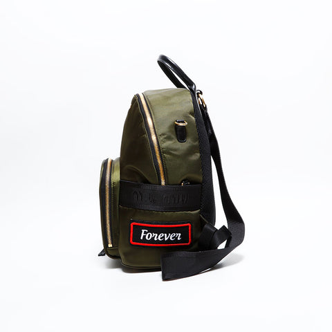 Miu Miu Nylon Cat Patch Tessuto Backpack Â· Daypack green WS22296
