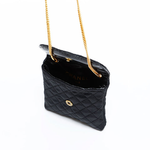 CHANEL Satin Mini Bag Chain Necklace Shoulder Bag black WS22301