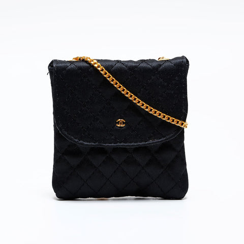 CHANEL Satin Mini Bag Chain Necklace Shoulder Bag black WS22301