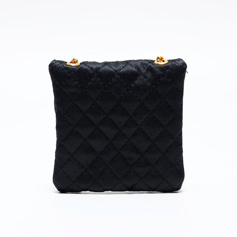 CHANEL Satin Mini Bag Chain Necklace Shoulder Bag black WS22301