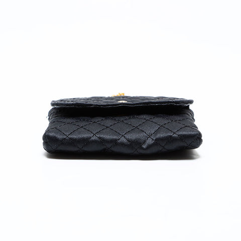 CHANEL Satin Mini Bag Chain Necklace Shoulder Bag black WS22301