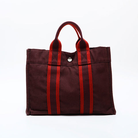 HERMES Fool to PM Canvas Handbag Brown WS22307