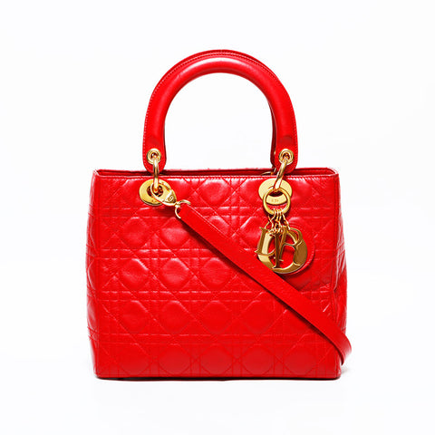 Christian Dior LADY Medium Lambskin Handbag Red WS22308
