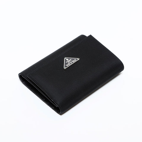 PRADA Nylon triangle logo Tri-fold wallet black WS22313