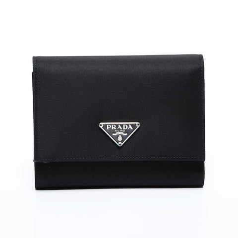 PRADA Nylon triangle logo Tri-fold wallet black WS22313