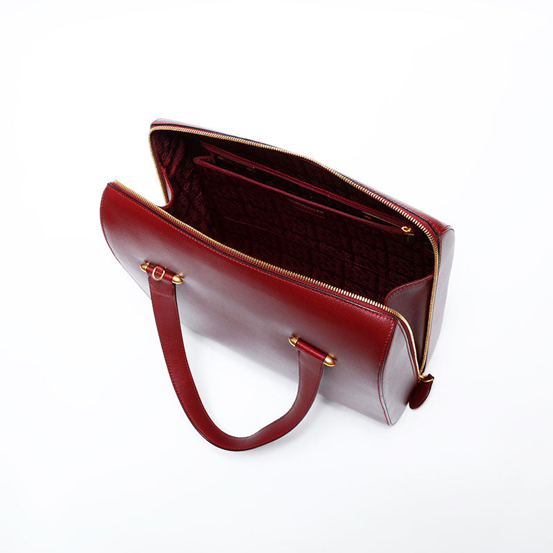 カルティエ CARTIER 2way ボストンバッグ レザー ハンドバッグ レッド