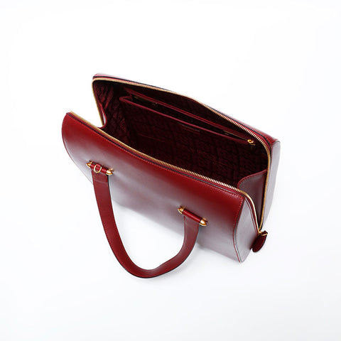 CARTIER 2-way Boston bag leather Handbag Red WS22319