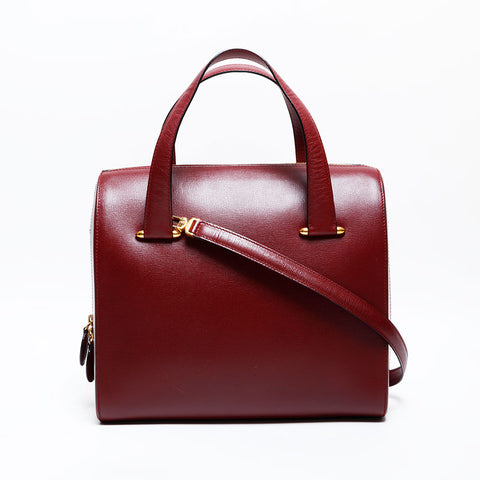 CARTIER 2-way Boston bag leather Handbag Red WS22319