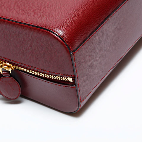 CARTIER 2-way Boston bag leather Handbag Red WS22319