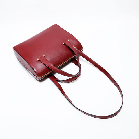 CARTIER 2-way Boston bag leather Handbag Red WS22319