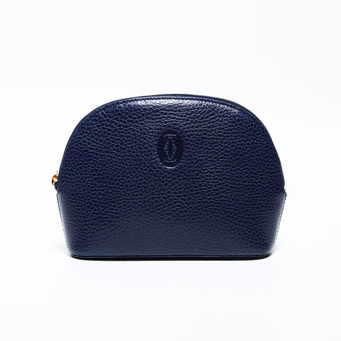CARTIER Leather Mustodo Pouch Navy WS22321