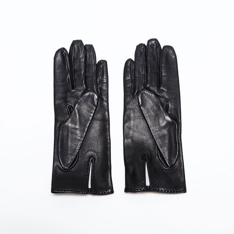 HERMES Lambskin Kelly Leather Size:7 1/2 gloves black WS22328