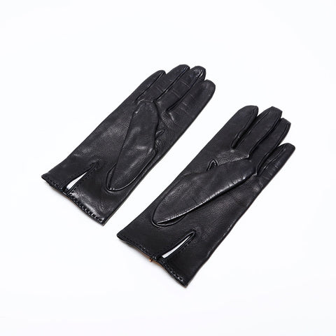 HERMES Lambskin Kelly Leather Size:7 1/2 gloves black WS22328