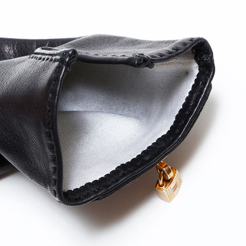 HERMES Lambskin Kelly Leather Size:7 1/2 gloves black WS22328