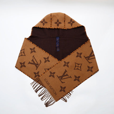 LOUIS VUITTON Wool Monogram Hooded Scarf Brown WS22337